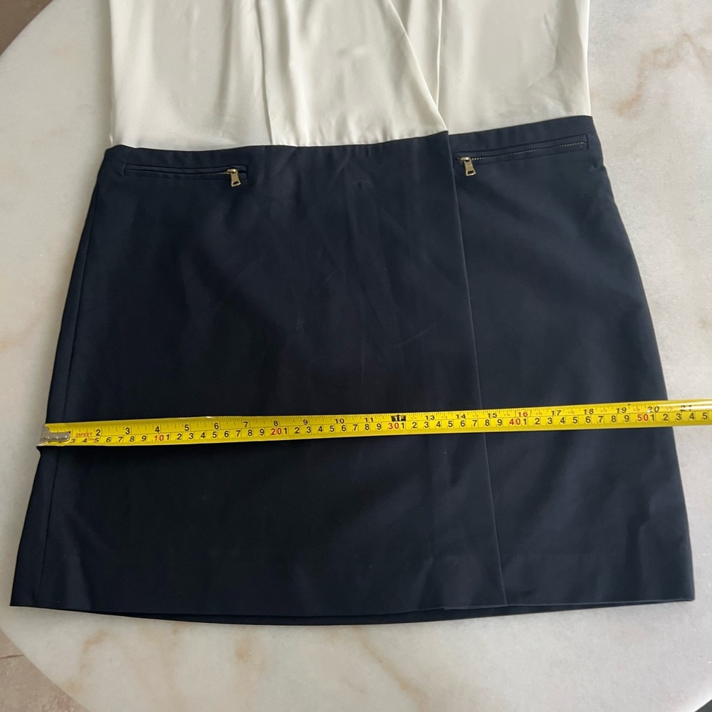 Adriana Papell Preppy Minimalist Long Sleeve White Blouse Navy Skirt Dress - Picture 12 of 13